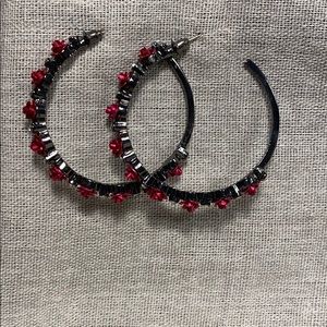 Black & Pink Floral Hoops